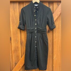 Calvin Klein Black Button Mandarin Collar Dress Modest Demure Business Casual 2